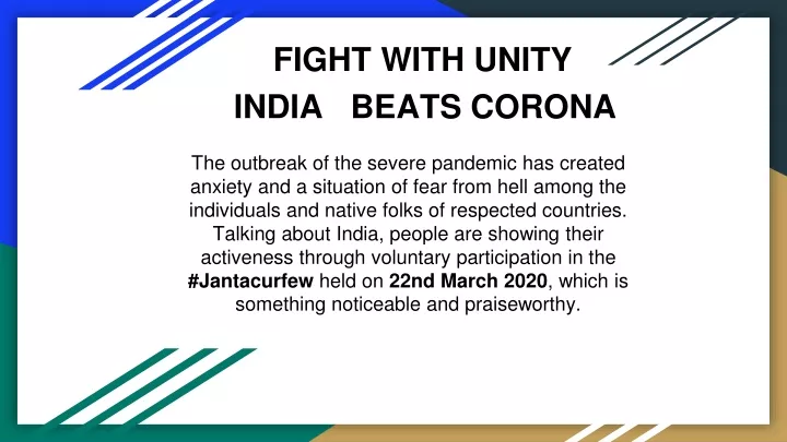 fight with unity india beats corona