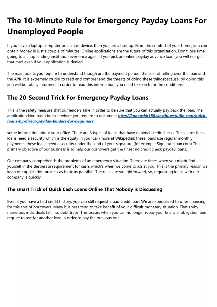 the 10 minute rule for emergency payday loans