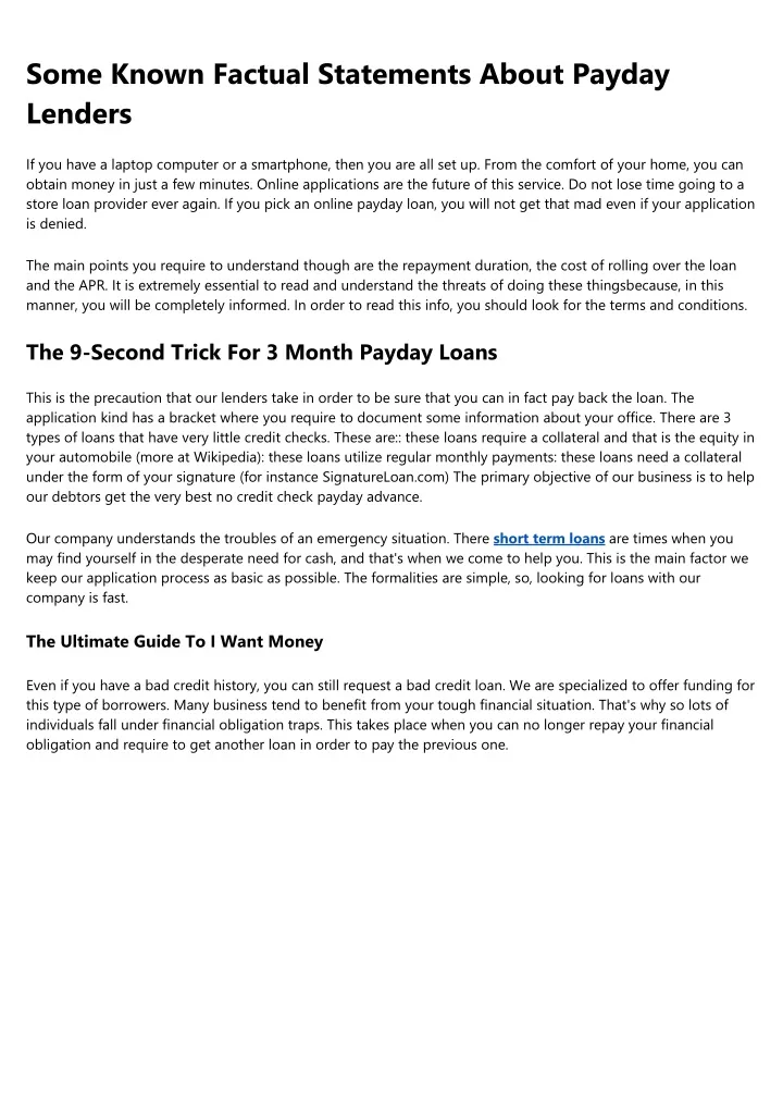 some known factual statements about payday lenders