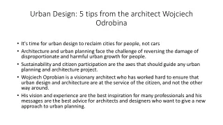 Urban Design: 5 tips from the architect Wojciech Odrobina