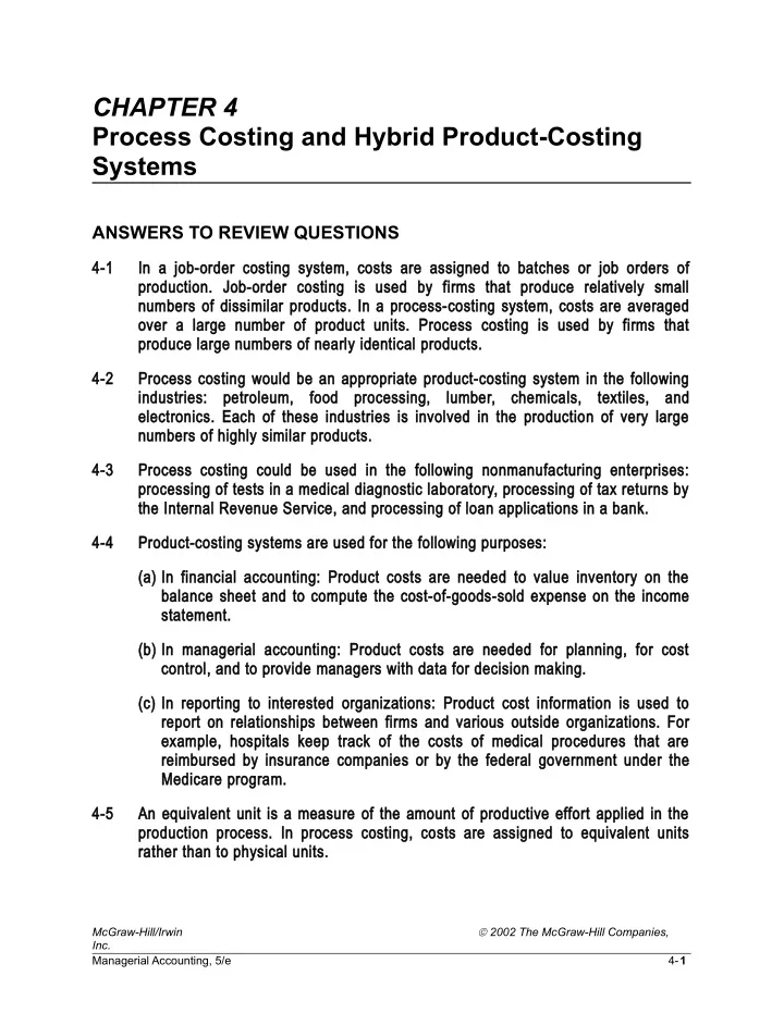 chapter 4 process costing and hybrid product