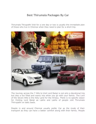 Best Thirumala Packages By Car