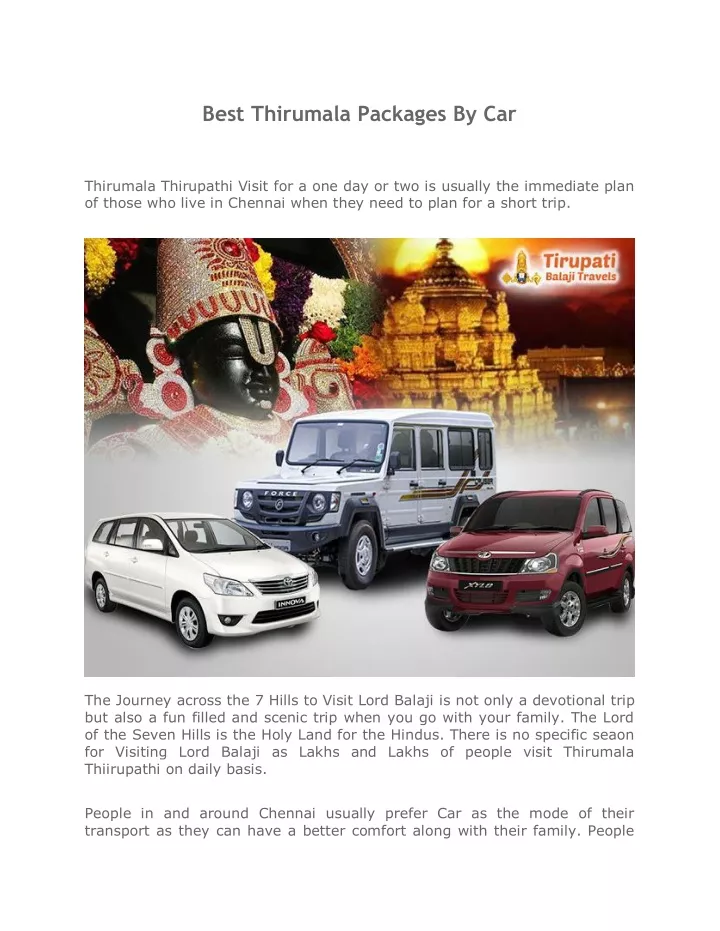 best thirumala packages by car