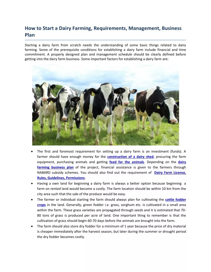 how to start a dairy farming requirements