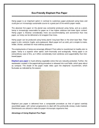 Eco-Friendly Elephant Poo Paper