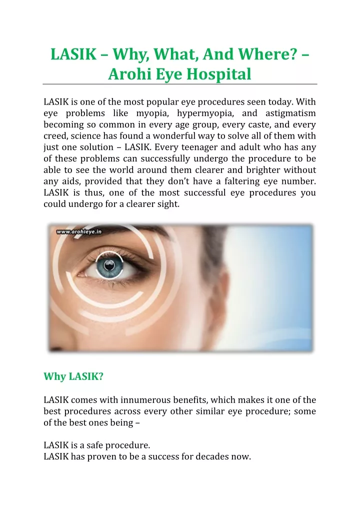 lasik why what and where arohi eye hospital