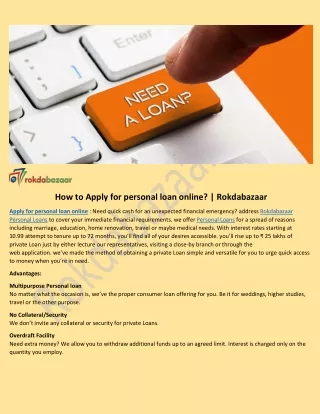 how to apply for personal loan online rokdabazaar