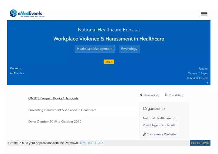 national healthcare ed presents workplace