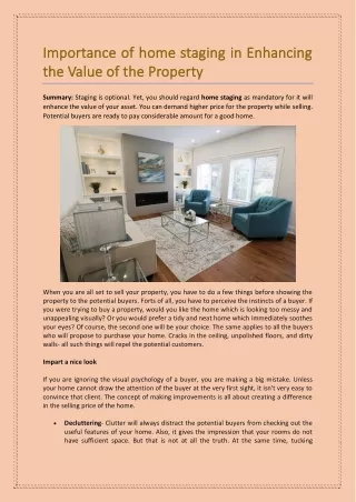 Importance of home staging in Enhancing the Value of the Property