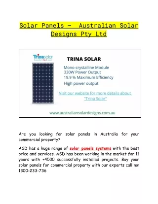 Solar Panels –  Australian Solar Designs Pty Ltd
