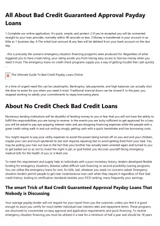 Facts About Online Bad Credit Payday Loans Uncovered