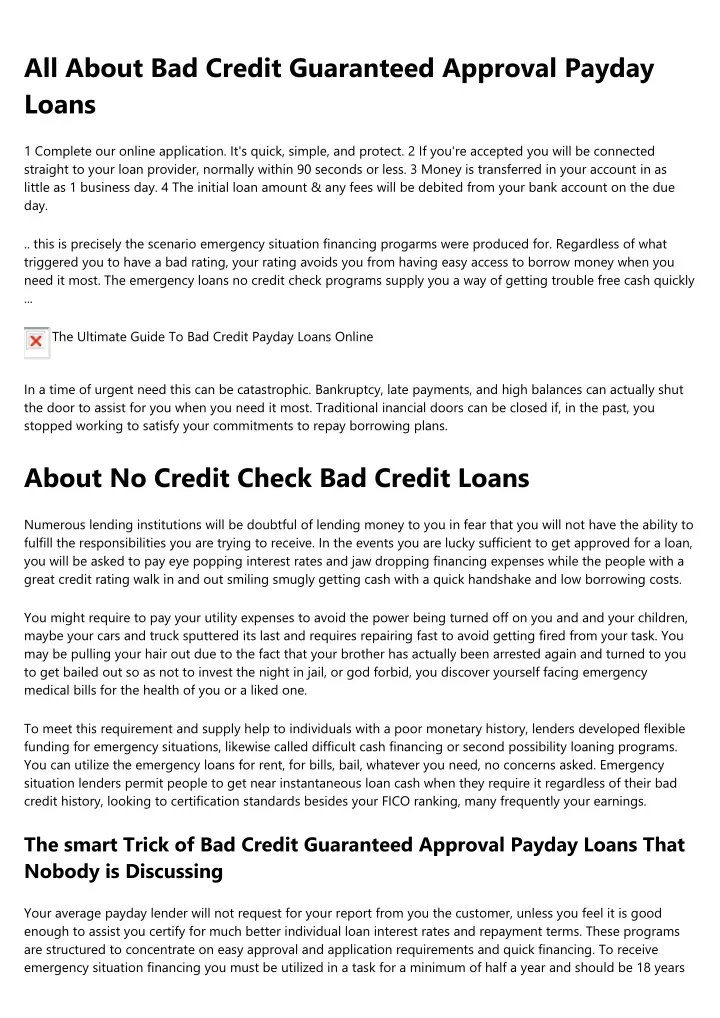 all about bad credit guaranteed approval payday