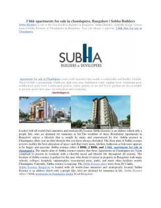 3 bhk apartments for sale in chandapura, Bangalore | Subha Builders