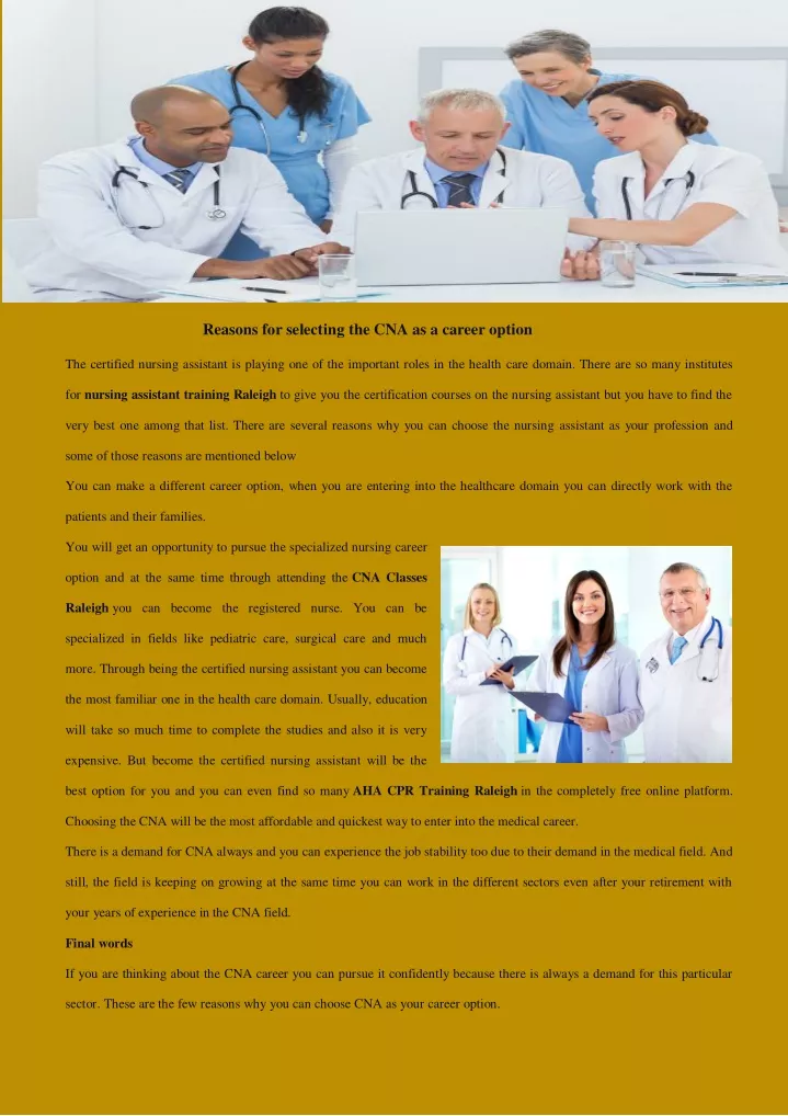 reasons for selecting the cna as a career option