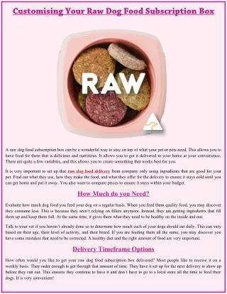 Customising Your Raw Dog Food Subscription Box