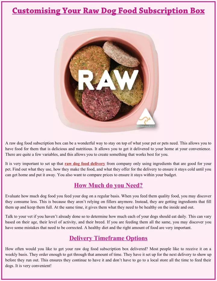 customising your raw dog food subscription box