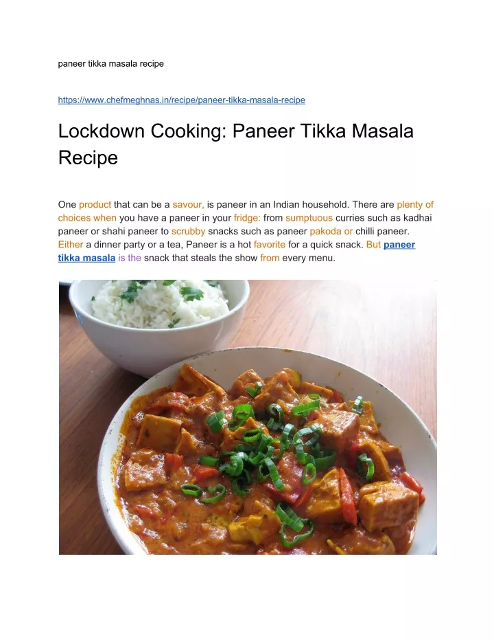 paneer tikka masala recipe https www chefmeghnas