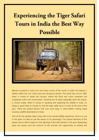 The Leading Luxury Tiger Safari India