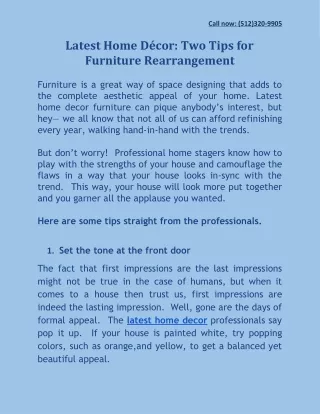 Latest Home Décor: Two Tips for Furniture Rearrangement