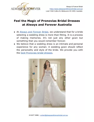 Feel the Magic of Pronovias Bridal Dresses