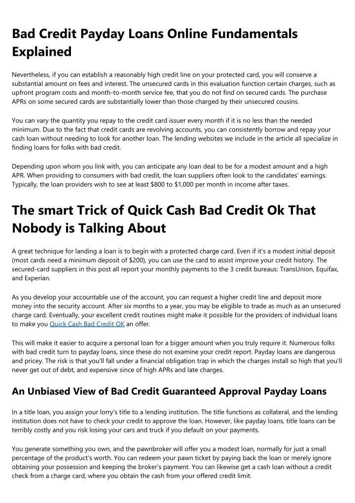 bad credit payday loans online fundamentals