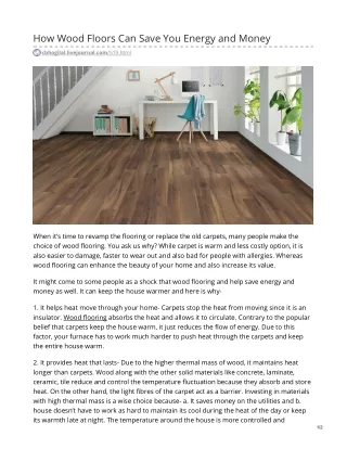 How Wood Floors Can Save You Energy and Money