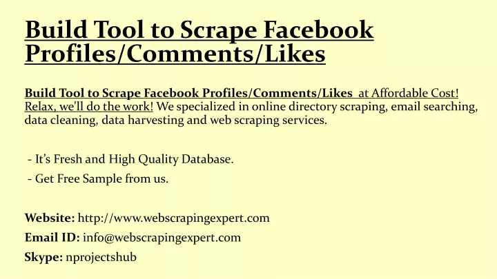 build tool to scrape facebook profiles comments likes