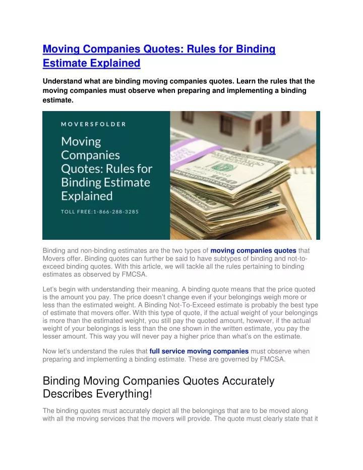 moving companies quotes rules for binding
