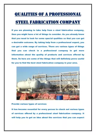 Qualities of a Professional Steel Fabrication Company