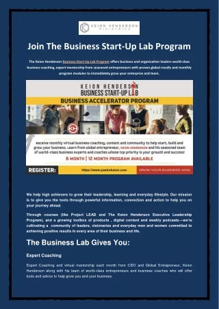 Join The Business Start-Up Lab Program