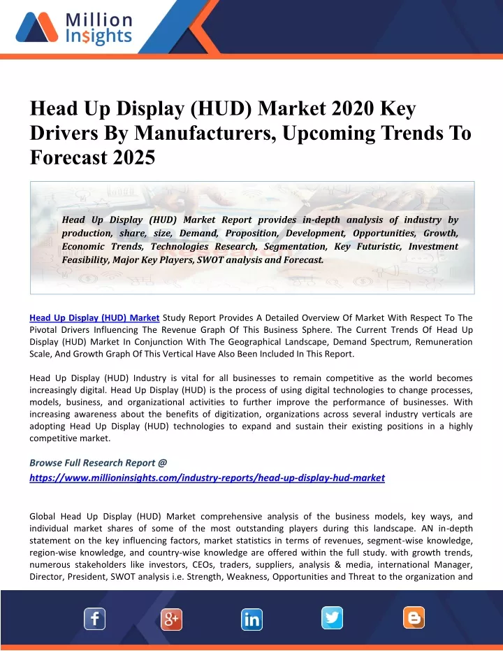head up display hud market 2020 key drivers