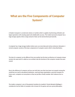 What are the Five Components of Computer System