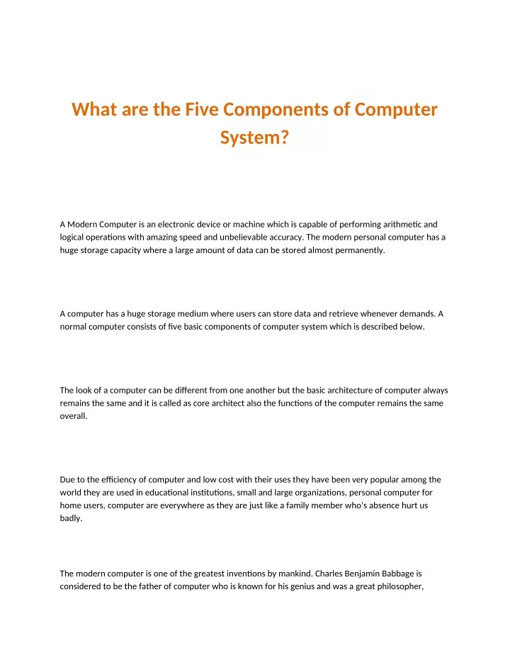 what are the five components of computer system