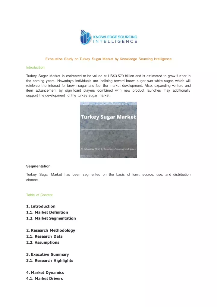 exhaustive study on turkey sugar market