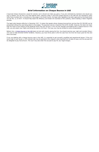 brief information on cheque bounce in uae