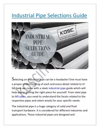 Industrial Pipe Selections Guide