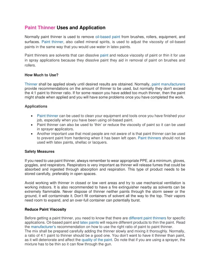 paint thinner uses and application