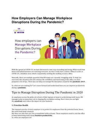How Employers Can Manage Workplace Disruptions During the Pandemic?