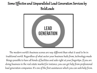 Some Effective and Unparalleled Lead Generation Services by BoldLeads