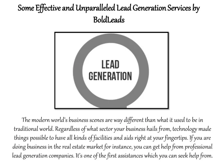 some effective and unparalleled lead generation