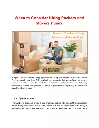 when to consider hiring packers and movers pune