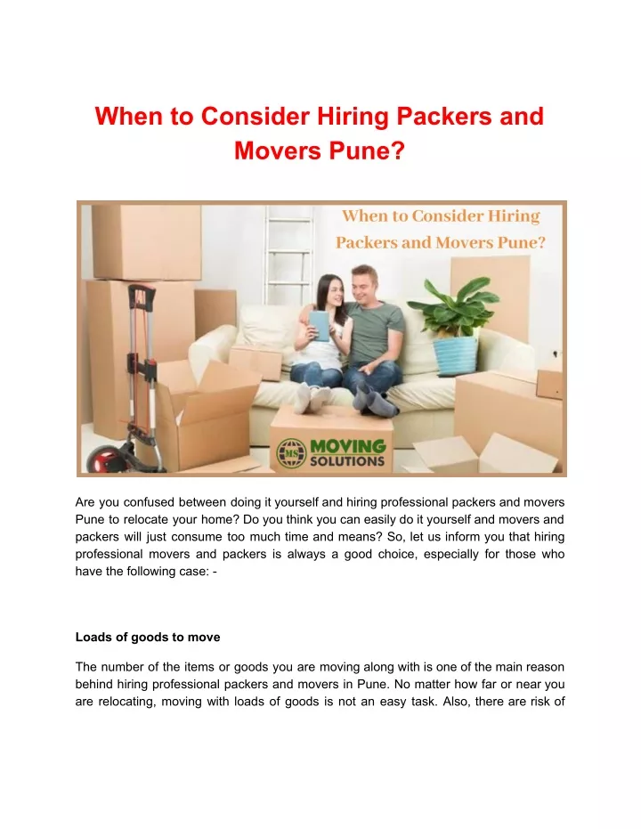 when to consider hiring packers and movers pune
