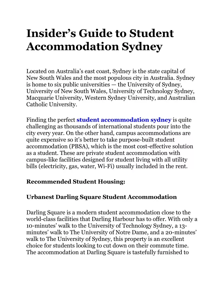 insider s guide to student accommodation sydney