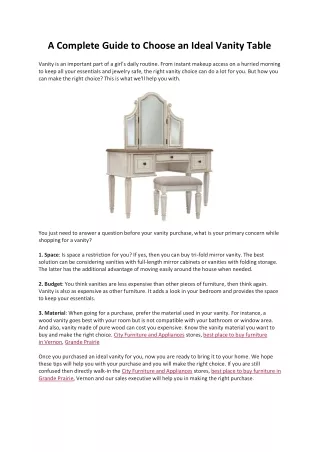 A Complete Guide to Choose an Ideal Vanity Table