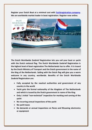 Dutch Worldwide Zeebrief Registration