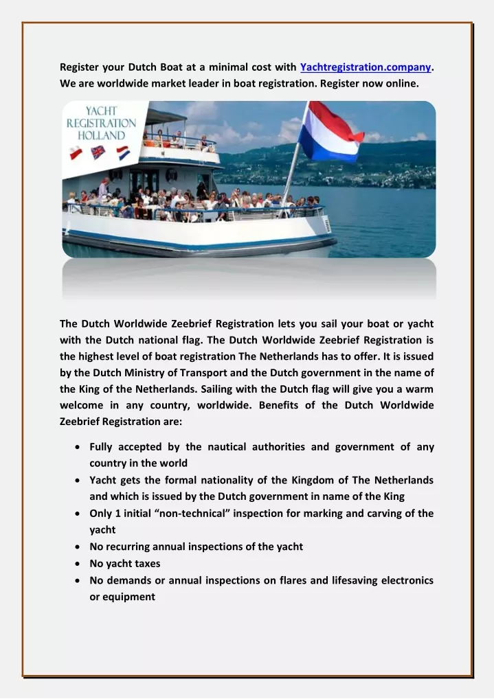 register your dutch boat at a minimal cost with