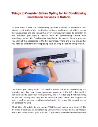 Things to Consider Before Opting for Air Conditioning Installation Services in Ontario