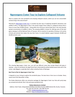 Ngorongoro Crater Tour to Explore Collapsed Volcano