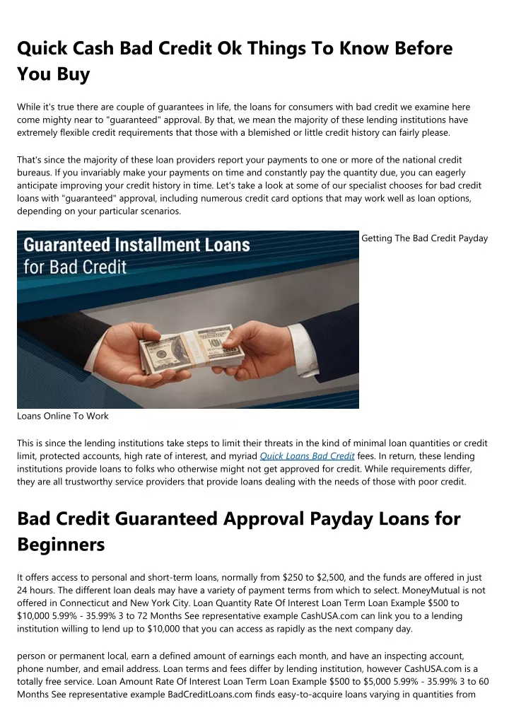 quick cash bad credit ok things to know before