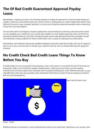 Things about Online Bad Credit Payday Loans